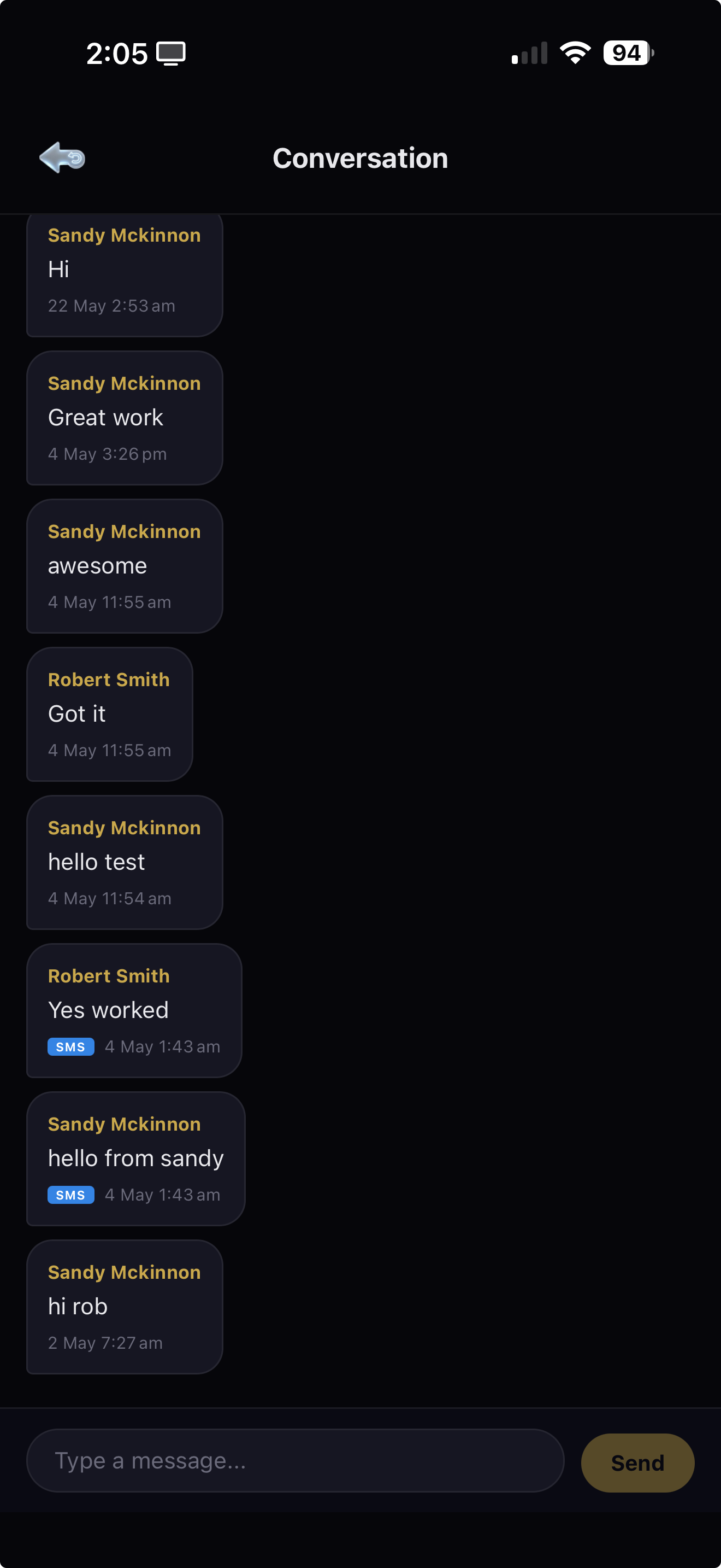 AXITRAQ App — Private in-business chat with SMS delivery